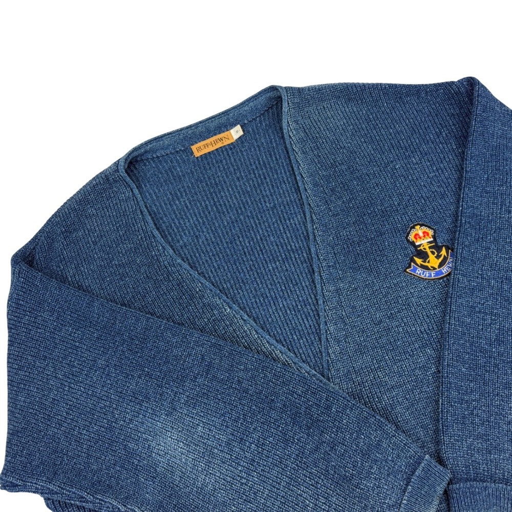Vintage Ruff Hewn Nautical Crest Cardigan Sweater Mens L Preppy Anchor USA Made
